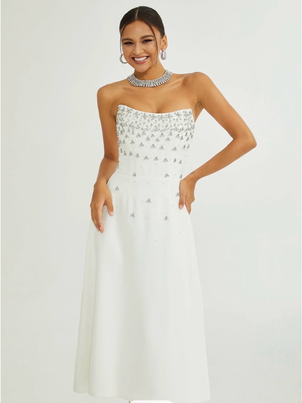 Melisande white embellished midi dress- Miss Rosier- new never used